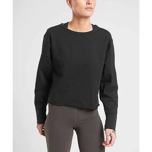 Athleta raw edge cropped sweatshirt black crewneck Medium